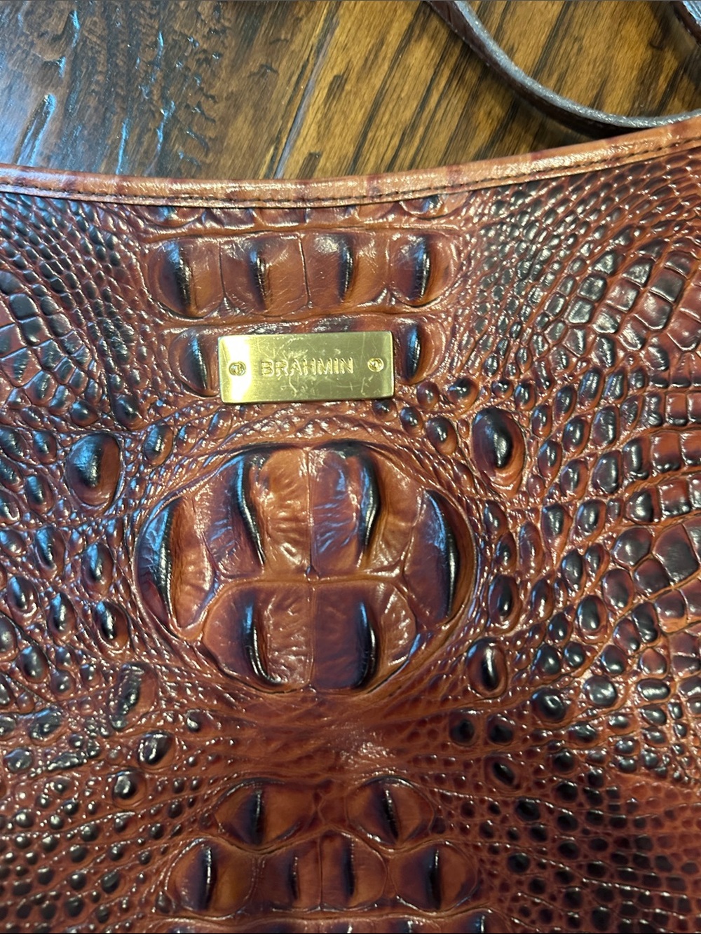 Brahmin Cognac Embossed Croc Leather Crossbody - Picture 2 of 7